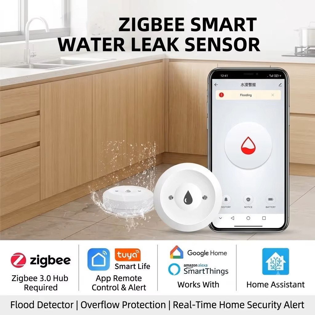 مستشعر تسرب المياه الذكي ZigBe - مراجعة Water Alarm Sensor وسعره